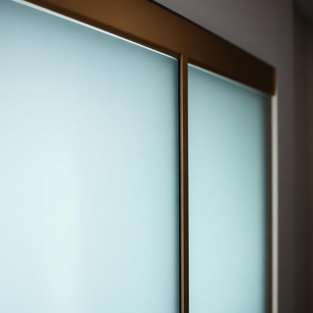Frosted glass sliding door panel in a slim bronze frame