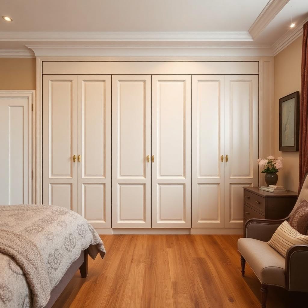 One-panel hinged wardrobe wall in a 1930s London bedroom