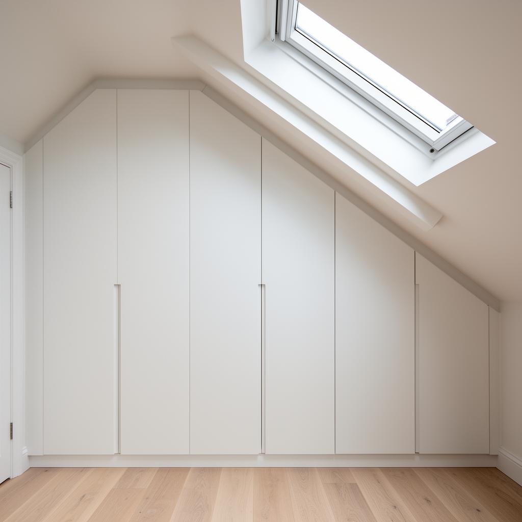 Bespoke loft eaves wardrobe under a pitched roof in Camberwell